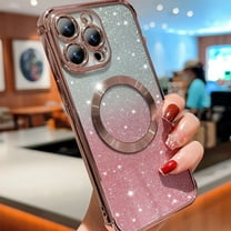 Mantto for iPhone 13 Pro Max Magnetic Gradient Glitter Case Compatible with Magsafe Charging Luxury Plating Cute Bling Clear Cover for Women Girls Soft TPU Slim Shockproof Phone Case,Pink