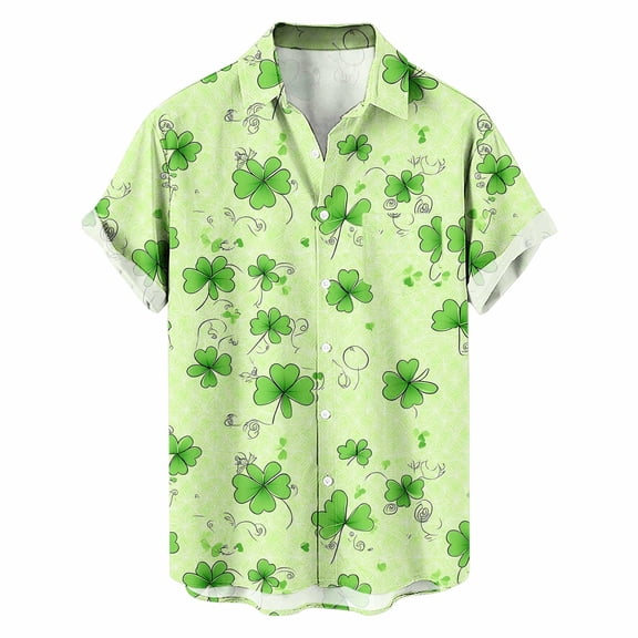 Awdenio Mens Shirts St Patricks Day Shirt Shamrock Printed Retr Short Sleeve Casual Button Down Holiday Shirts