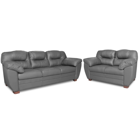 Sala de Piel Genuina Sofá y Love Seat ConfortoPiel  Toscana Gris Oxford