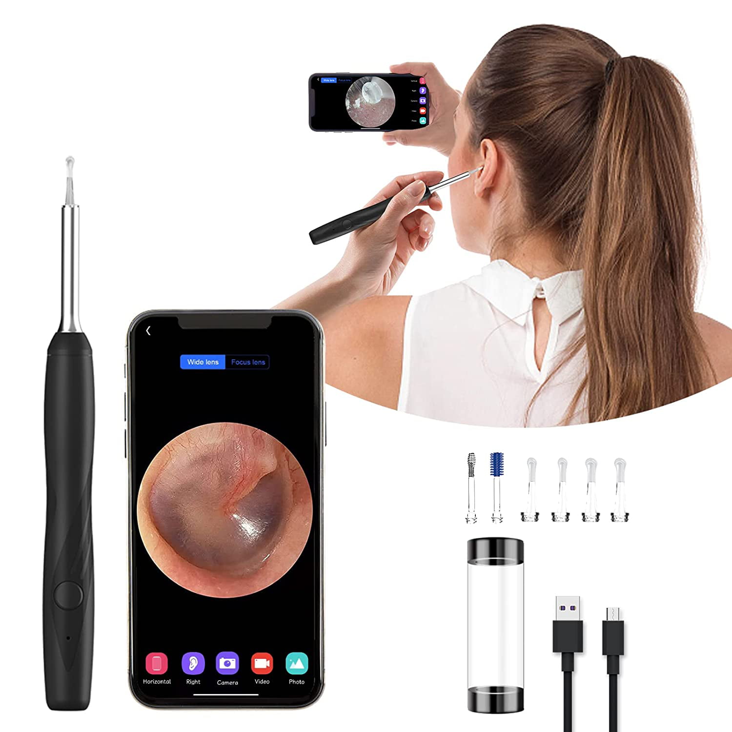 Ear Camera Compatible with Android 1080P FHD Wireless Ear Scope Super Light Lens WiFi Ear Endoscope Ear Otoscope Camera iOS Smartphone and Tablet 