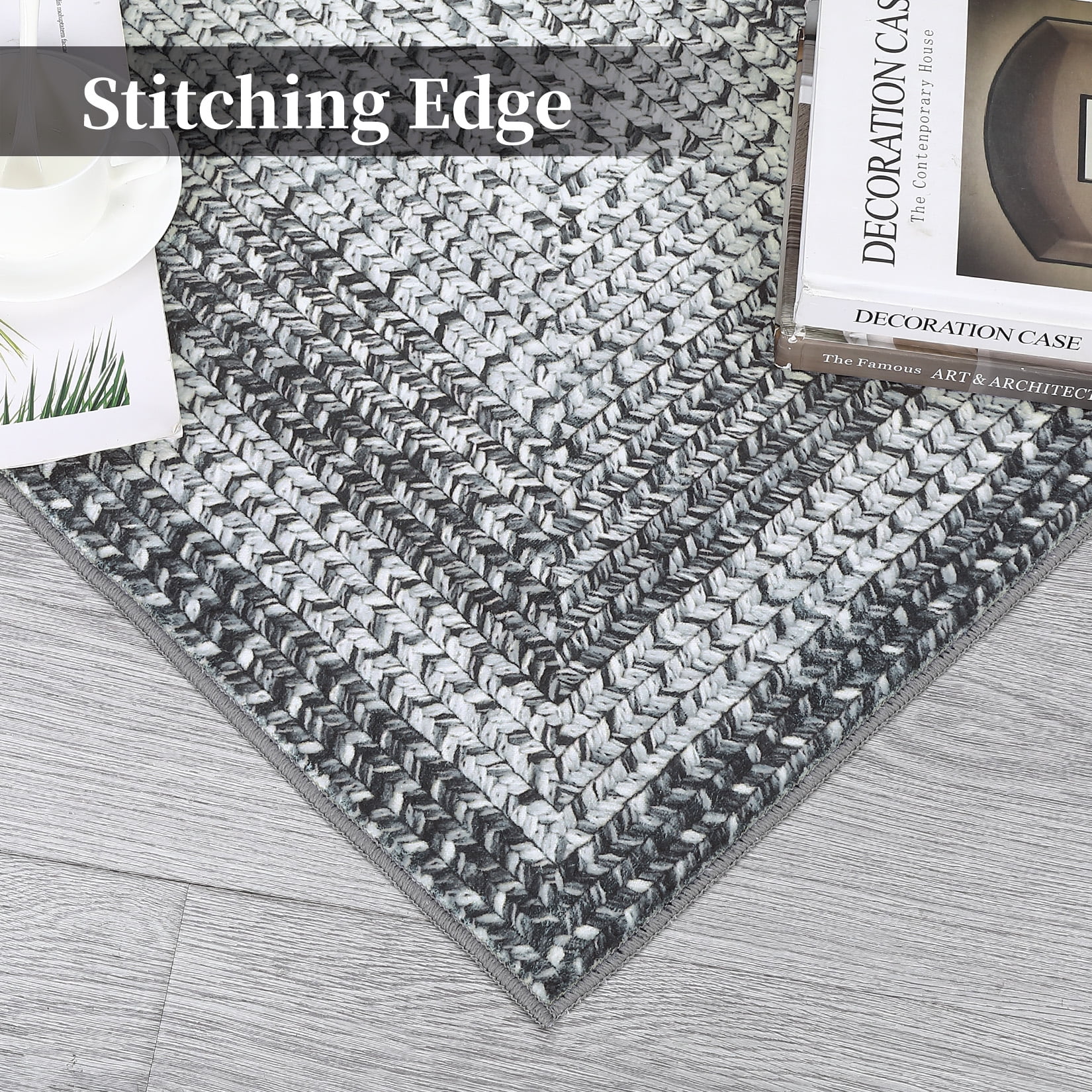 CAROMIO 2' x 8' Runner for Bedroom Imitation Braided Pattern Soft Geometric Living Room Carpet, Gray