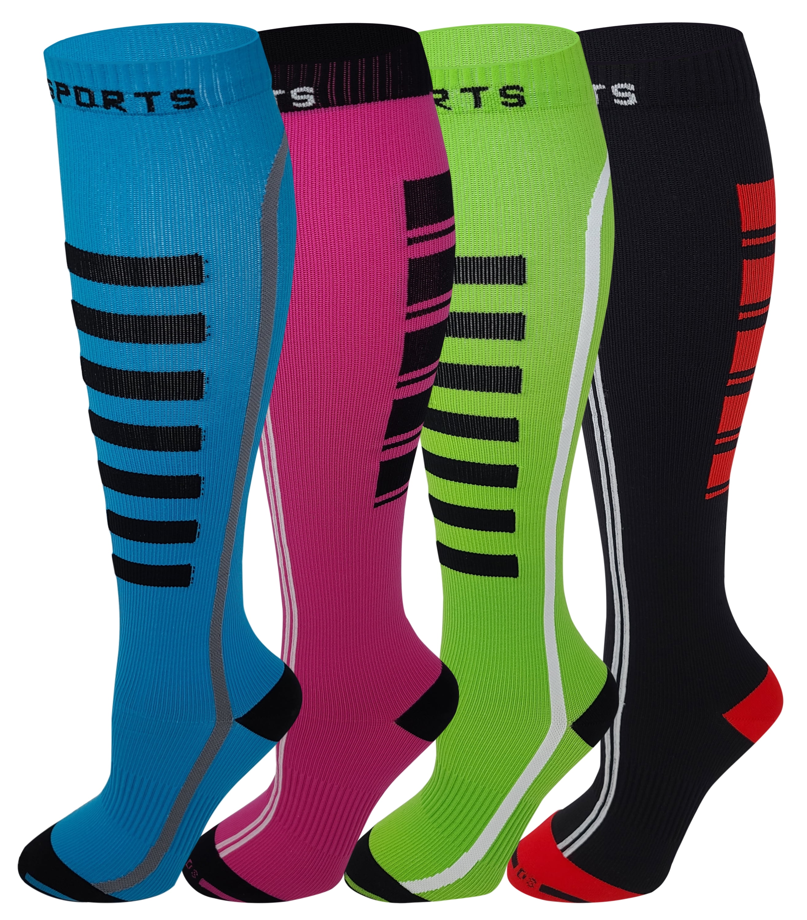 4 Pairs Pack Women Sports,Travelers, Athletes Support Mild Compression Knee High Socks