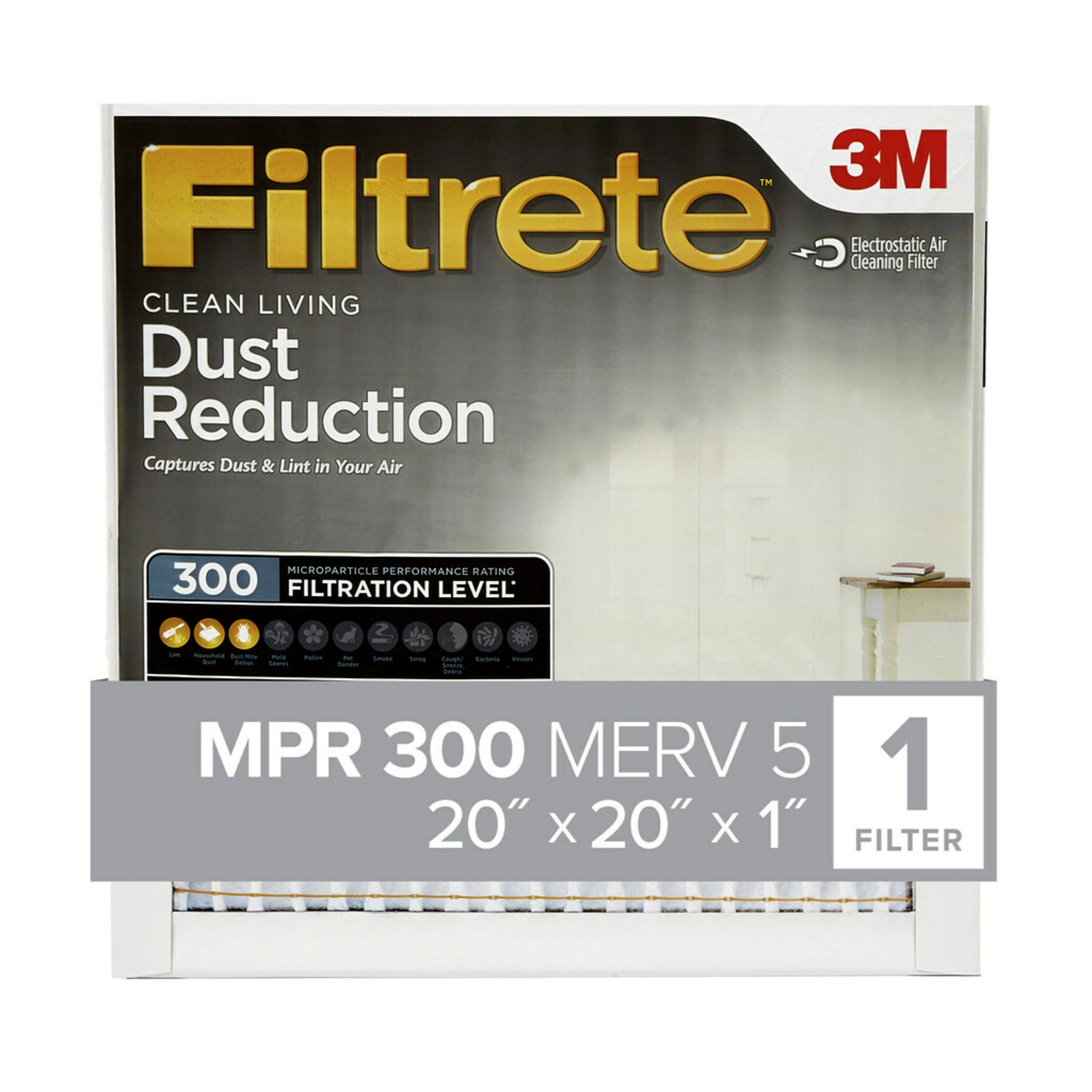 Filtrete 20x20x1, MERV 5, Dust Reduction HVAC Furnace Air Filter, 300 MPR, 1 Filter