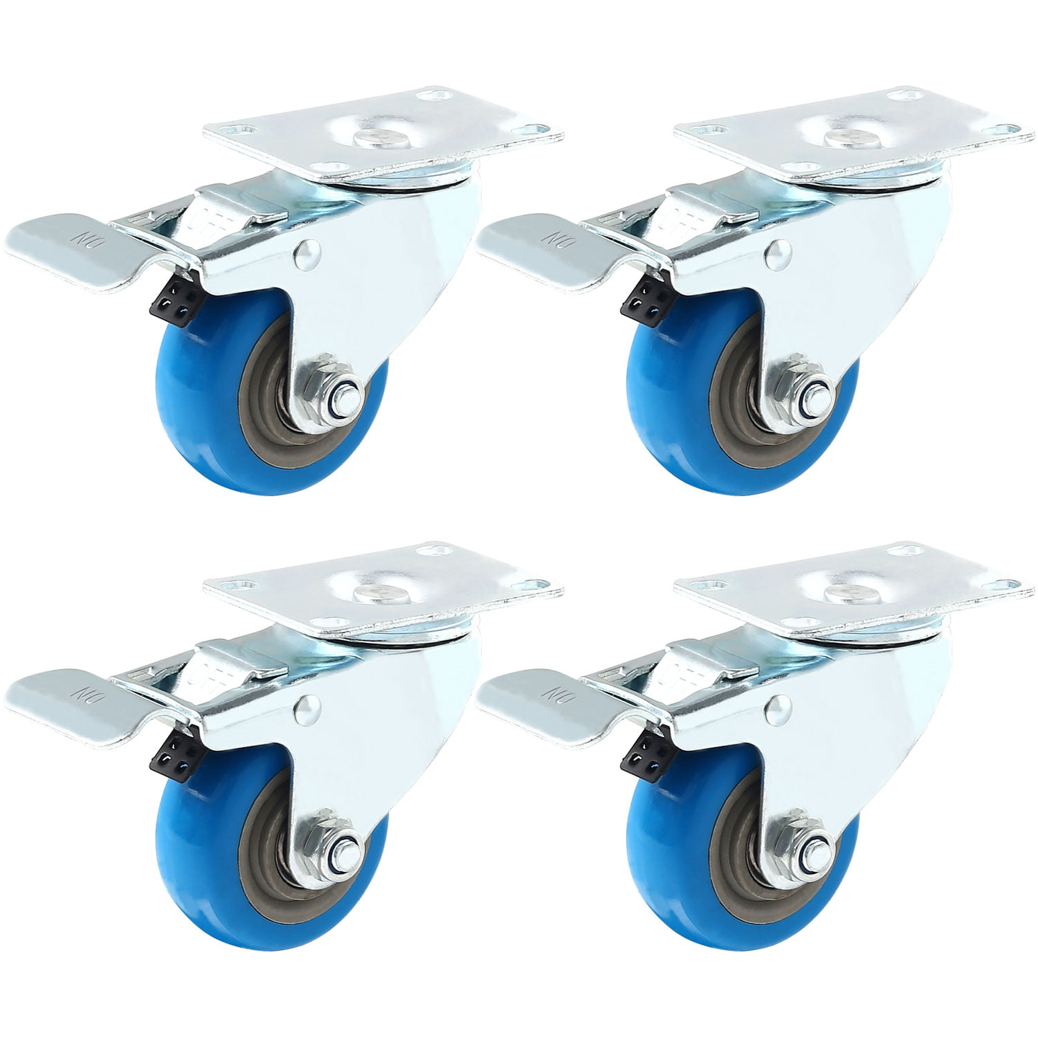 8 Pack 2 Inch Stem Caster Swivel Blue Polyurethane Caster Wheels 