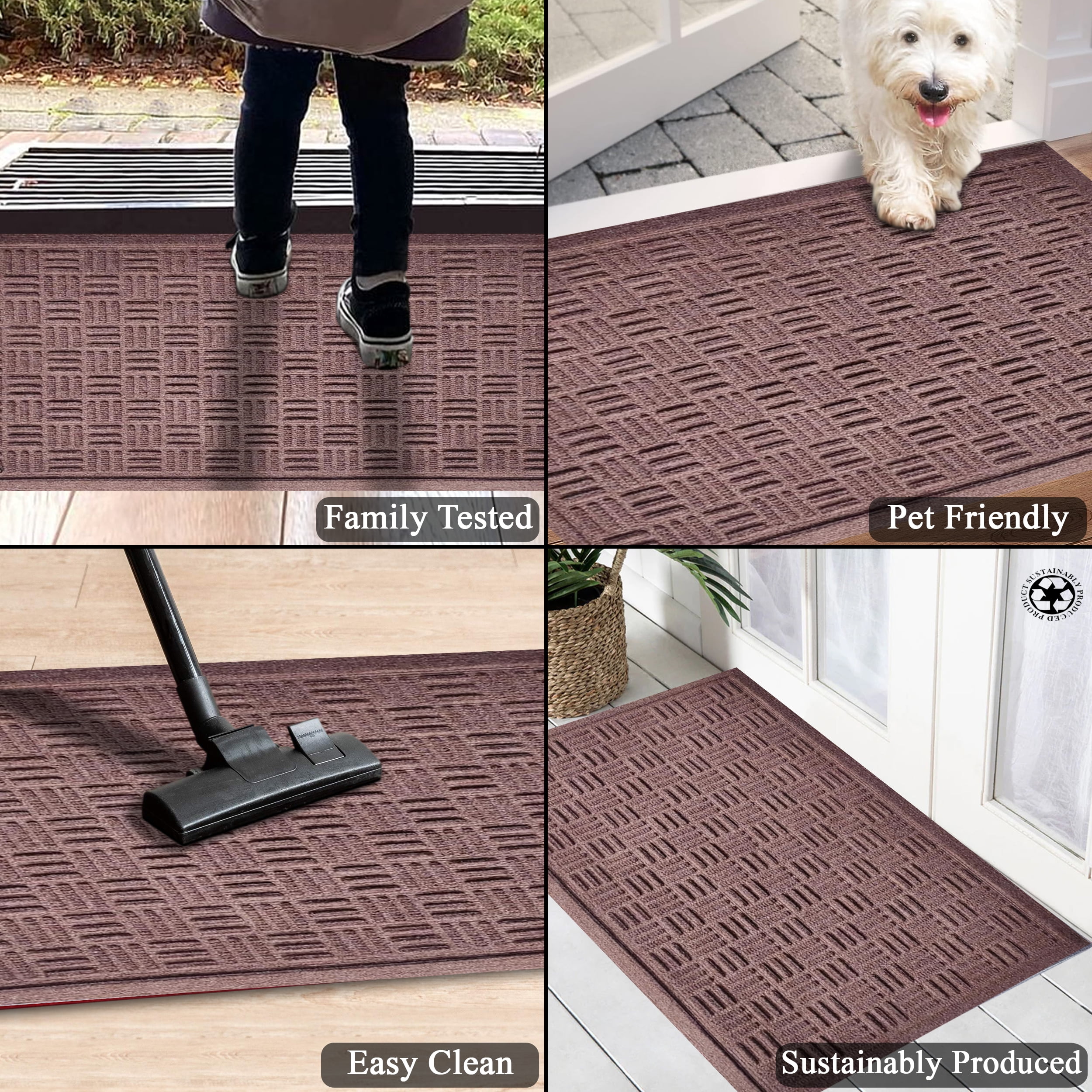 A1HC Indoor Outdoor Mat, Front and Back Entrance Welcome Mats, Front Door Patio Mats 24x36 Inches, Non-Slip Easy Clean Entrance Washable Large Size Doormats, Chocolate Brown