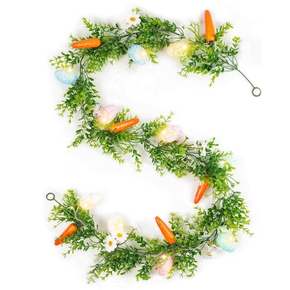 Costeam 5.91 Foot Light Up Artificial Grass Easter Egg and Carrot Garland,LED Decor for Mantel and Tabletop