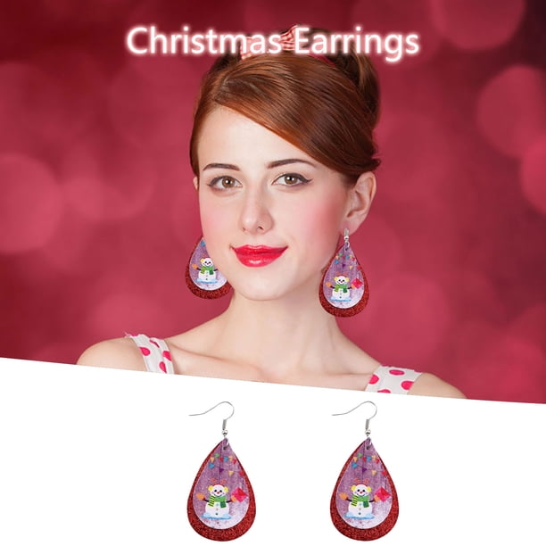 Pendientes para mujer, regalos para mujer, pendientes navideños, muñeco de nieve navideño, pendientes de cuero con doble lentejuela para niñas, anillos de moda