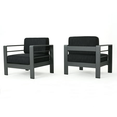 Crested Bay Patio Furniture Outdoor Aluminum Club Chairs with Water Resistant Cushions, Set of 2, Grey and Dark Grey