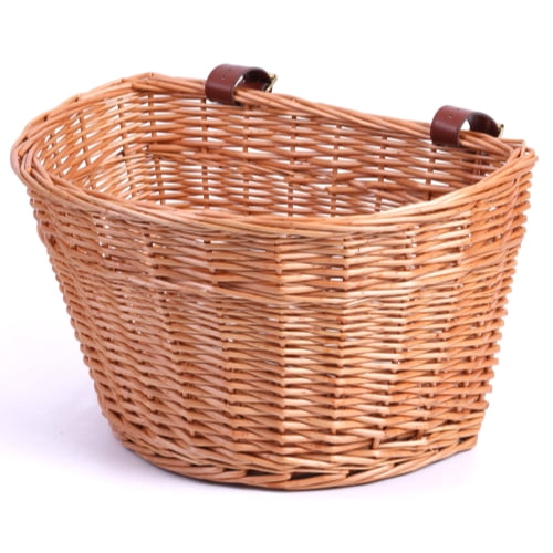 Wood color gerFogoo Sanery Vintage Wicker Bike Basket Brown Leather Adjustable Strap Bicycle/Cycle for Shopping