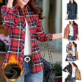 thumbnail image 2 of Skymirror Women Autumn Winter Plaid Print Shirt Coat Lapel Long Sleeve Pockets Single Breasted Jacket Thick Fleece Lining Casual Outerwear, 2 of 8