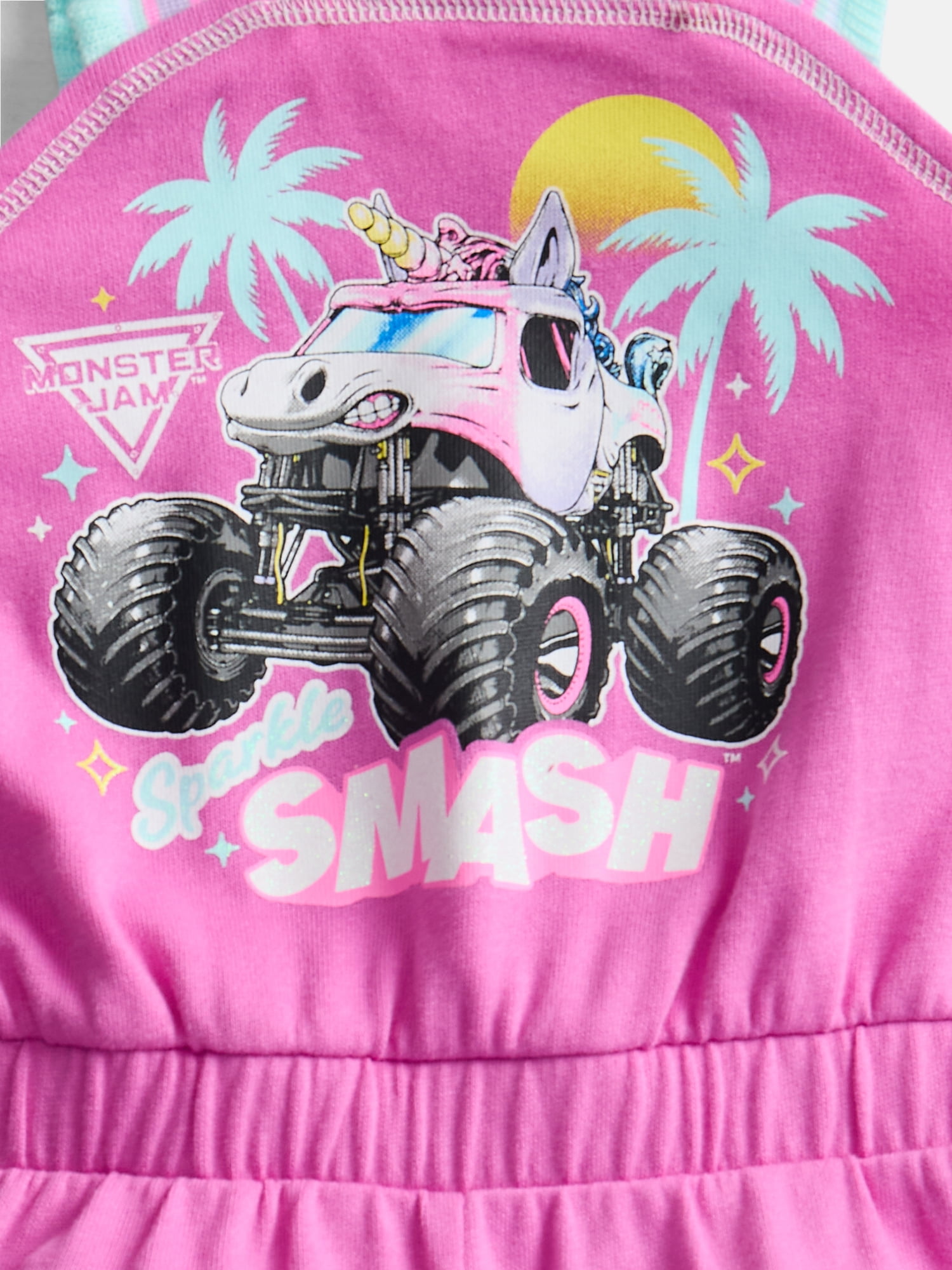Monster Jam Toddler Girls Sleeveless Graphic Romper, Sizes 12M-5T