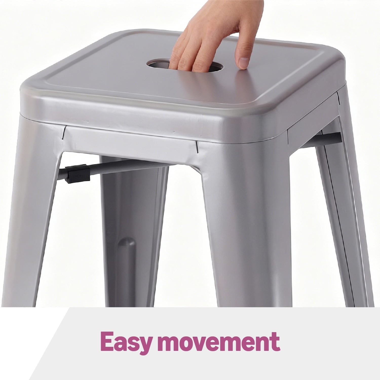 VOLIX 24inches Gray Stackable Metal Bar Stool Backless Indoor-Outdoor Counter Stools Set of 4