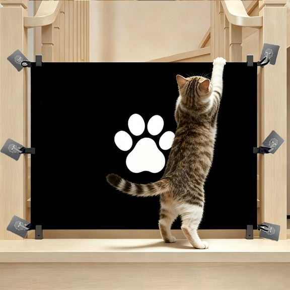 No-Drill Thick Printed Nylon Spandex Pet Isolation Fence, Adjustable Barrier Gate Pet Door for Doorway Stairs, Dogs Cats Indoor Home Safety Protection Mesh