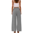 thumbnail image 3 of Sewkxo Linen Pants Women Summer Drawstrings Wide Leg Trousers High Waisted Casual Loose Fit Palazzo Pant with Pockets,Gray S, 3 of 5