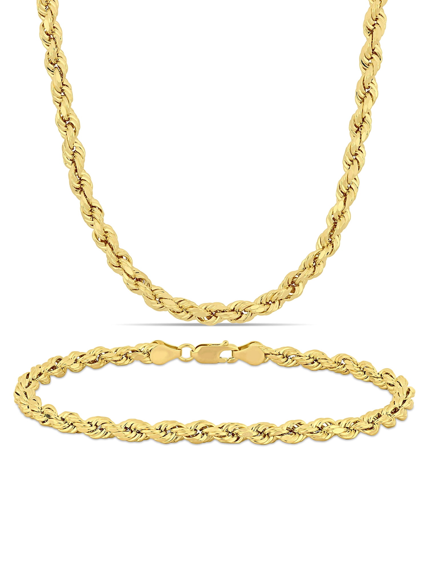 14kt Yellow Gold Men's Twisted Rope Chain Necklace and Bracelet Set