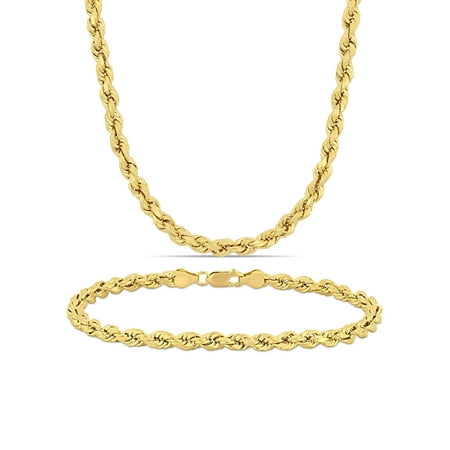 14kt Yellow Gold Men's Twisted Rope Chain Necklace and Bracelet Set