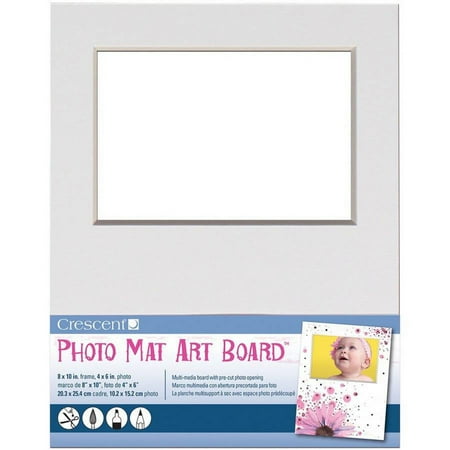 Photo Mat Art Board, 8" x 10", 1pk, White, Holds 4" x 6" Photo