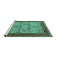 thumbnail image 2 of Ahgly Company Machine Washable Indoor Square Oriental Turquoise Blue Industrial Area Rugs, 6' Square, 2 of 4