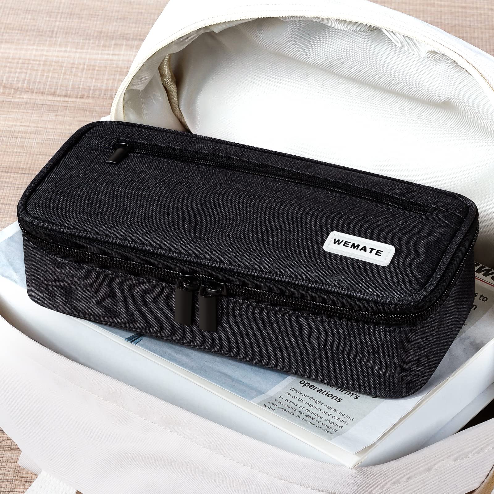 WEMATE Large Capacity Canvas Pencil Case, Black photo 4