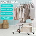 thumbnail image 1 of Heavy Duty Metal Garment Dual Rail Clothes Rolling Hanging Rack & Shelf Stand, 1 of 9