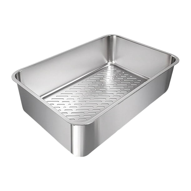 Arenero para gatos, inodoro para gatos, contenedor desmontable de acero inoxidable resistente con laterales altos. C