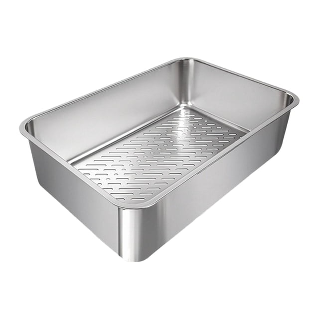 Caja de arena para gatos, inodoro para gatos, contenedor desmontable de lados altos, acero inoxidable resistente C
