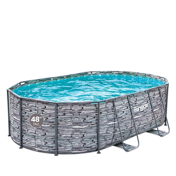 Funsicle 16' x 48'' Oval Oasis Designer Above Ground Pool & Pump Stone Slate, Age 6 & up
