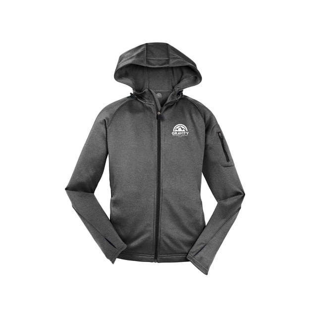 Gravity Outdoor Co. Womens Fleece Hooded Jacket - White Logo - Graphite - L