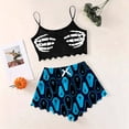 thumbnail image 2 of Women Sleeveless Halloween Print Pajama Spaghetti Strap Skeleton Hand Graphic Crop Cami Sleep Tops With Shorts Comfortable Nightwear For Cozy Home Sleepwear Relaxed Fit 2 Piece Pjs, 2 of 4