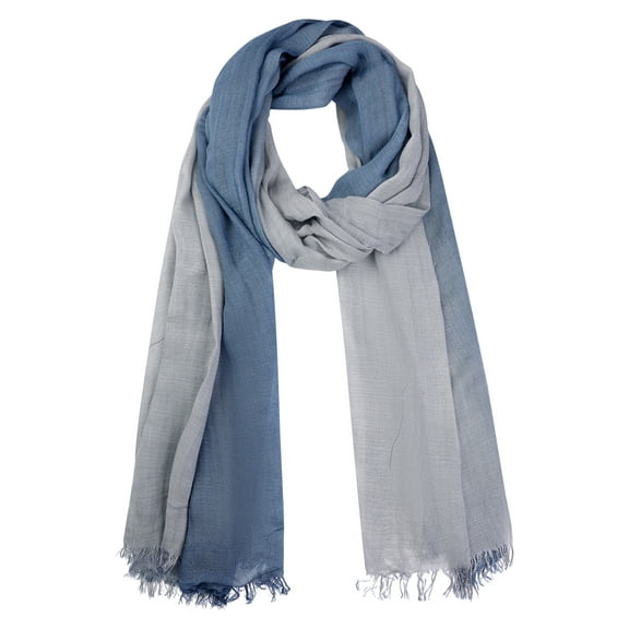 INSPIRE CHIC Women Gradient Color Ombre Cotton Linen Scarves, Soft Neckerchief Hijab Head Scarf Wraps Shawl 74.8"x35.4" Gray Blue Light Gray
