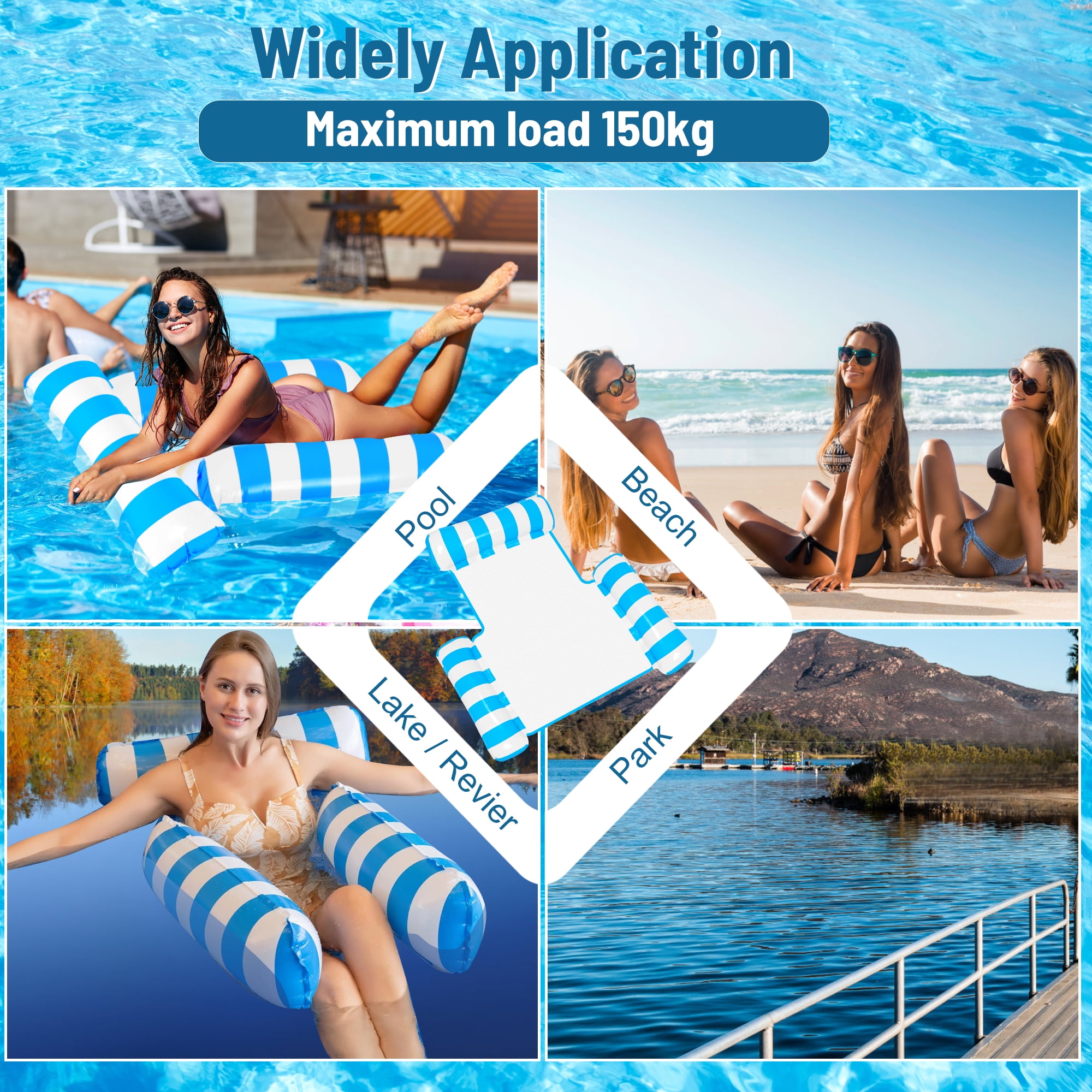 Pool Floats for Adults, KIMHY Pool Floats Rafts with Headrest, Inflatable Pool Lounge Chairs, Floating Water Hammock for Pool Party Summer Water Fun