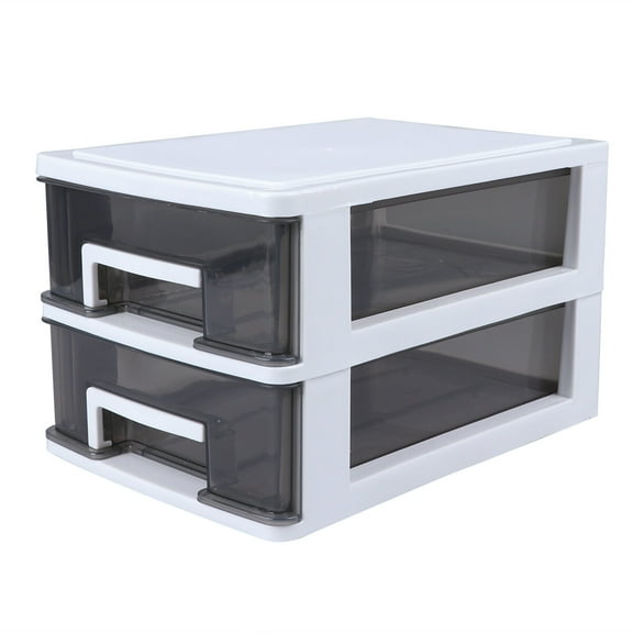 abbageba Household Double-layer Storage Cabinet Plastic Drawer Type Closet Portable Multifunction Dustproof Storage Rack Organizer Furniture (White Frame and Transparent Black)