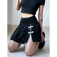 thumbnail image 1 of Minifaldas góticas de estilo chino con nudo para mujer, corte en A, cintura alta, plisadas, negras, estilo académico vintage oscuro., 1 of 6