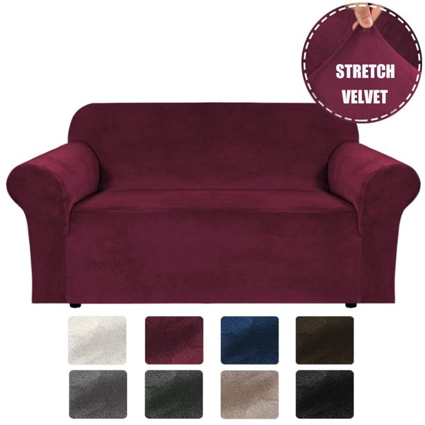 Stretch Velvet Loveseat Covers for 2 Cushion Couch Covers for Living