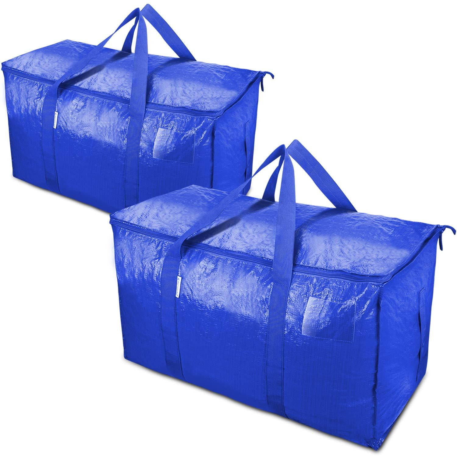 TICONN 6 Pack Extra Large Moving Bags with Zippers & Carrying Handles Blue Heavy-Duty Storage Tote for Space Saving Moving Storage 