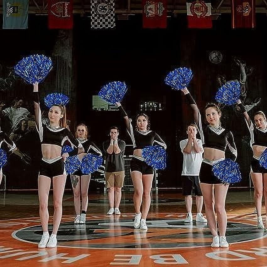 Zhangyh Pom Poms Cheerleading,Fluffy Cheerleader Pompoms with Baton Handle,Metallic Pom Poms Cheerleading for Adults Team Spirit Sports Game Dancing Party (Blue, 4 Pack)