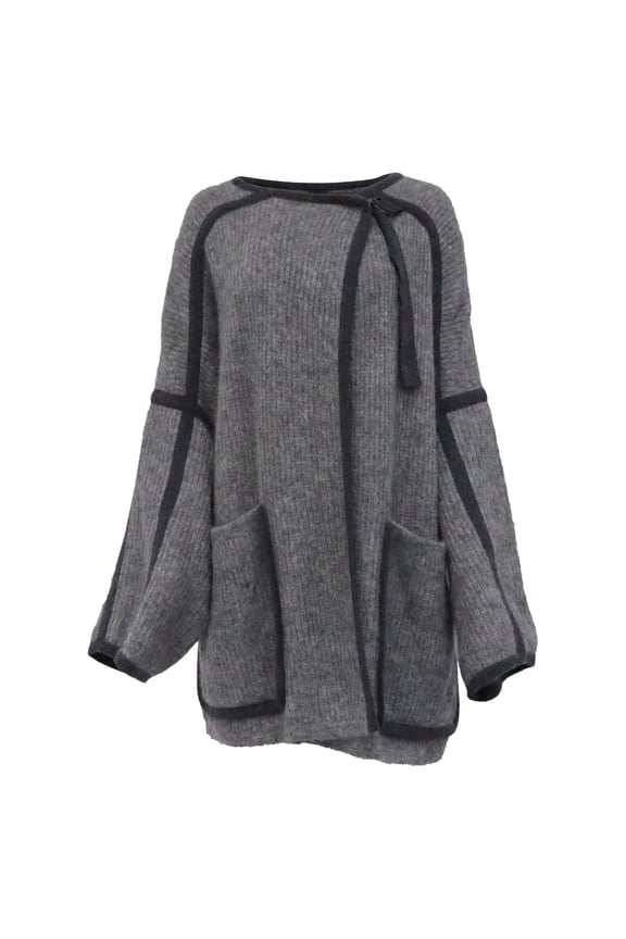 Pre-Owned Chloe Knitted Cape Coat with Pockets in Grey Mohair