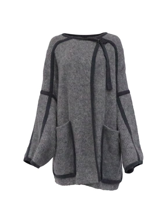 Pre-Owned Chloe Knitted Cape Coat with Pockets in Grey Mohair