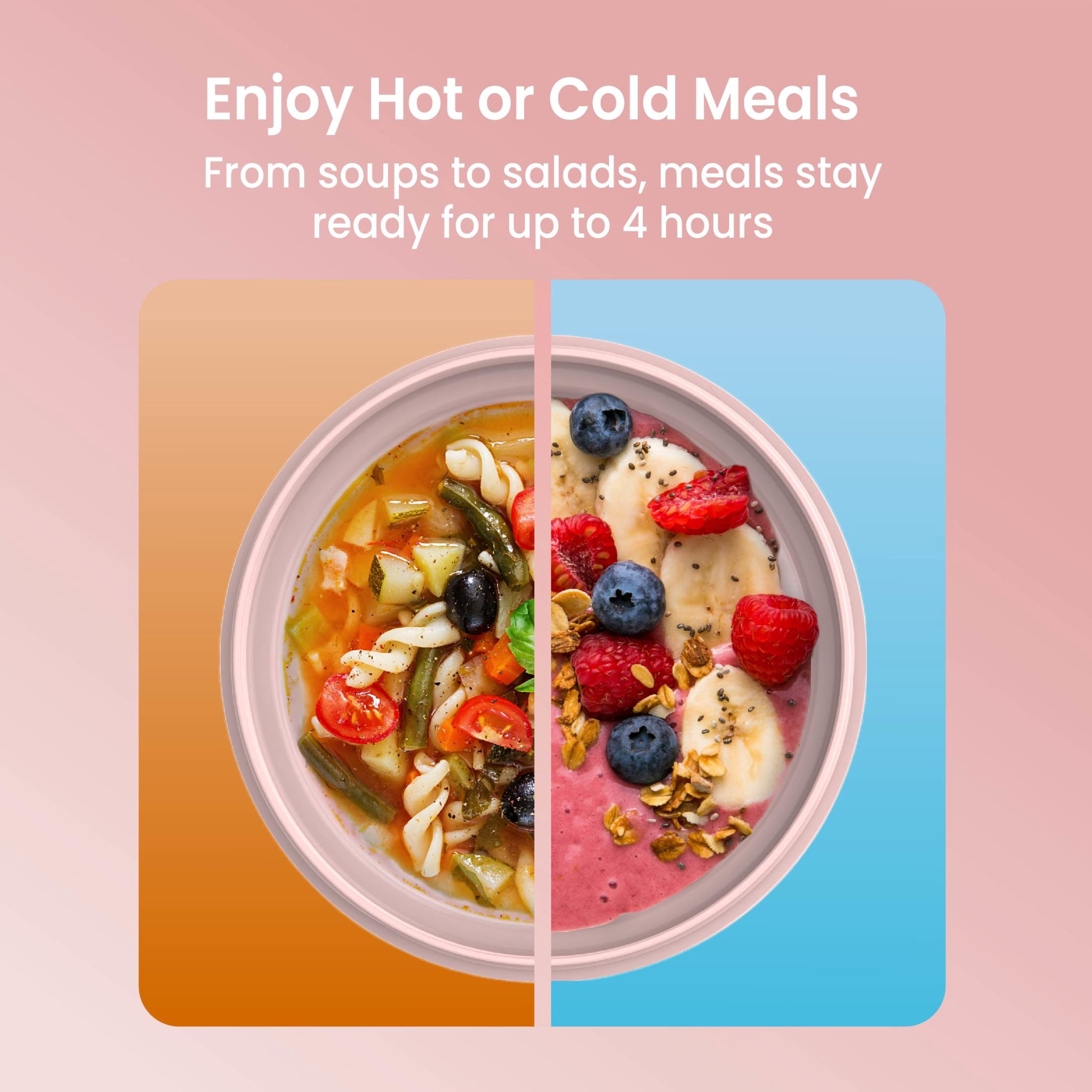 (2 pack) Bentgo Bowl - Insulated Leak-Resistant Bowl with Snack Compartment, Collapsible Utensils and Improved Easy-Grip Design for On-the-Go - Holds Soup, Rice, Cereal & More - BPA-Free, 21.2 oz (Blush)