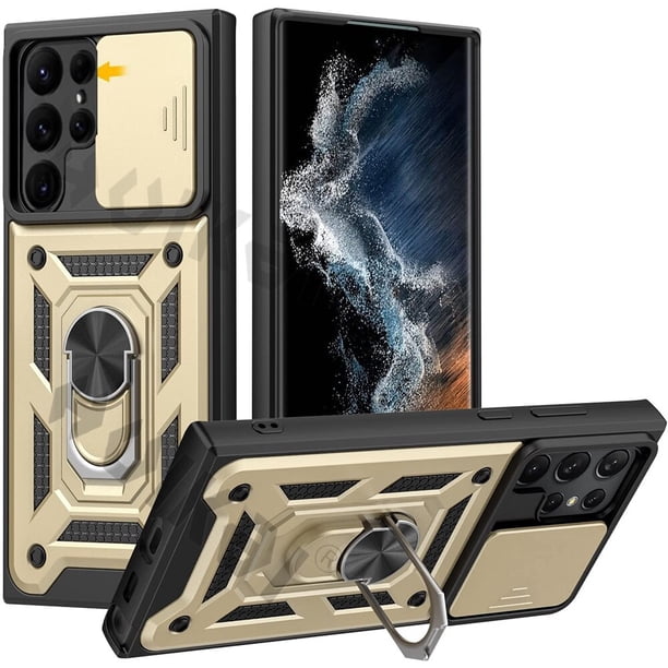 Funda de teléfono a prueba de golpes con protección de lente para Samsung Galaxy S23 Ultra S22 Note 20 Ultra S21 FE A53 A73 soporte de anillo magnético de Metal Tan Jianjun unisex