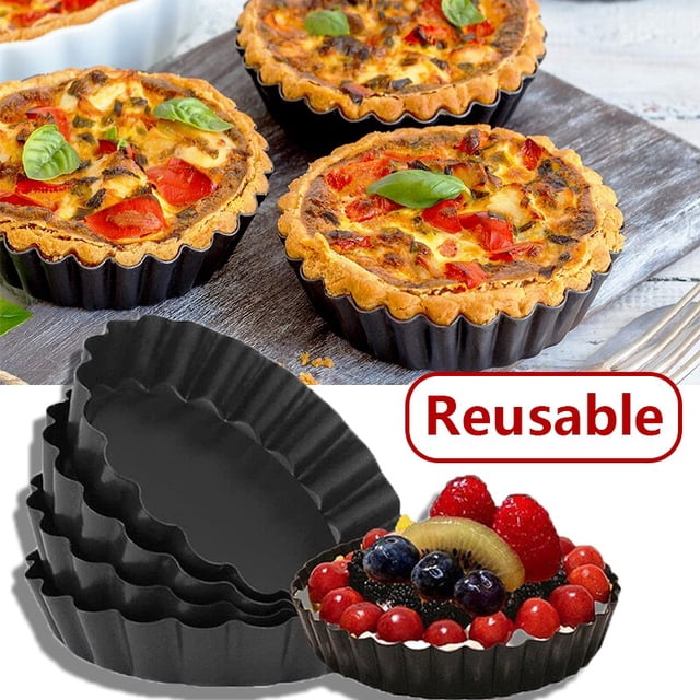 Moules ronds réutilisables pour tarte aux œufs, moule à pizza antiadhésif, moule à gâteau, Shortcake, cuisson en acier, base parfaite, cuisine, 1 pièce, 2 pièces, 4 pièces4INCH-4PCS He Qiyong unisex