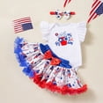 thumbnail image 2 of Xudanell Baby Girls First 4th of July Outfit Sweet Bow Print Newborn Sleeveless Romper Bow Dress Infant Girl Clothes with Headband White 9-12 Months, 2 of 4