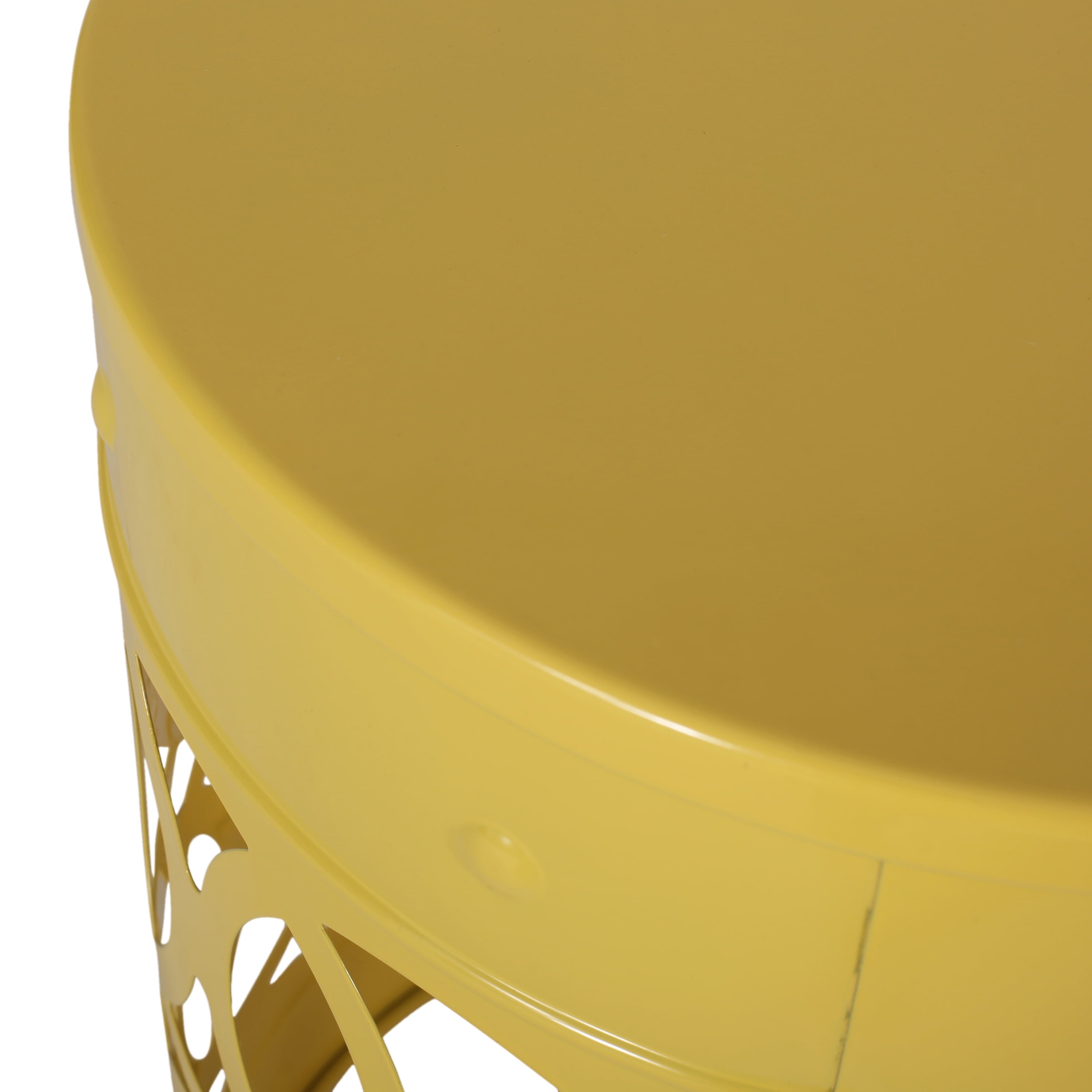 Mintazer Outdoor Metal Side Table, Modern Iron Cut PatioTable with Overlapping Circle Pattern, Yellow