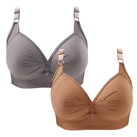 Itsame 2 Pack Everyday Casual Bra Set Womens Full Support Bra Breathable Standard Straps Wireless Comfort Bralette Gray Size M