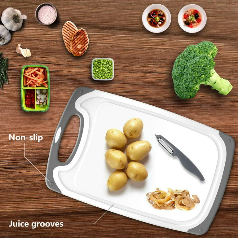 Comfy Grip White and Black Plastic Cutting Board Set - Includes 3 Boards,  with Juice Groove, Handle - 1 count box