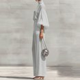 thumbnail image 5 of JIAYUE Women 2 Piece Outfit Turtleneck Puff Balloon 3/4 Sleeve Blouse High Waist Wide Leg Pants Set for Outings Wear, 5 of 8