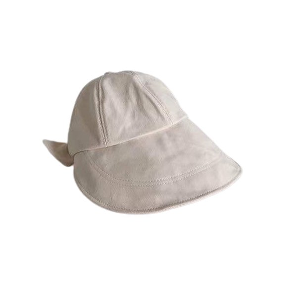 Sunshade Hat Back Bowknot Big Brim Round Top Adjustable Breathable Anti-UV Cotton Solid Color Bucket Hat for Beach