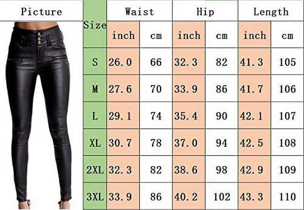 HLSOHJP Women's Black Stretch Jeans Button Closure Zipper Up High Waisted PU Biker Slim Trousers Faux Leather Skinny Pants