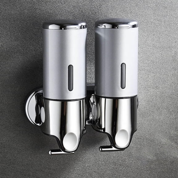 weibbin Dual Pump Wall Mount Soap Dispenser, No Drill Bathroom Shower Gel Holder, Transparent Liquid Soap Bottle for Home Hotel, Easy Press, Modern Design