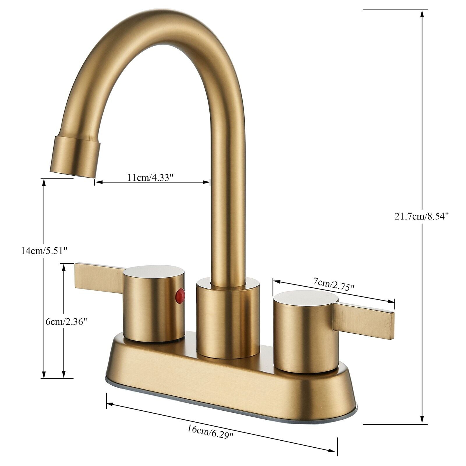 Brushed Gold 4 Inch 2 Handle Centerset Lead-Free Bathroom Faucet Swivel Spout with Pop Up Drain